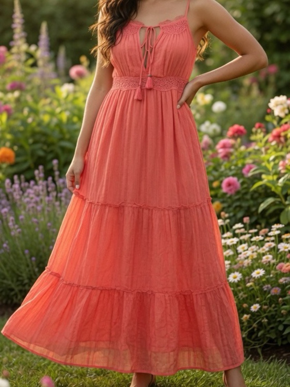 Anthropology luna llena cotton coral maxi beach dress